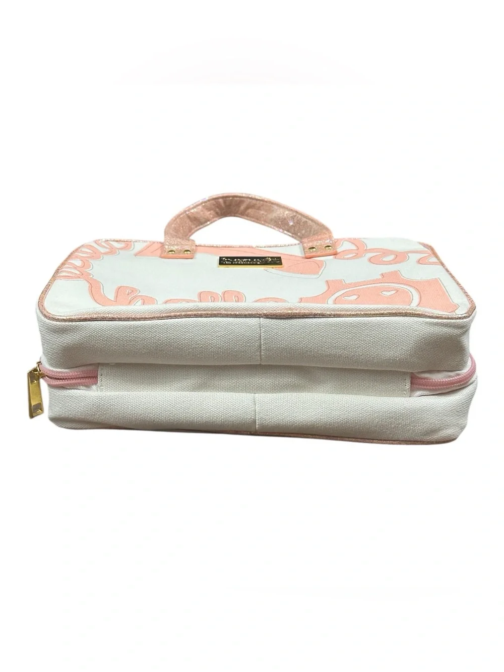 Benefit San Francisco Hello Makeup Train Case Cosmetic Travel Bag Pink & White